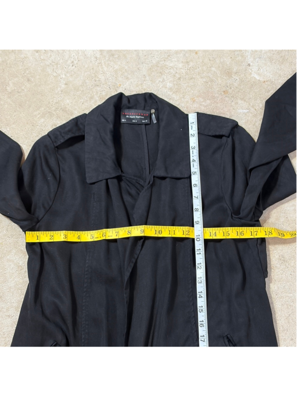 Dress Forum Tencel Trench Coat Jacket Women’s Small Black Open Front Pockets - Picture 8 of 14